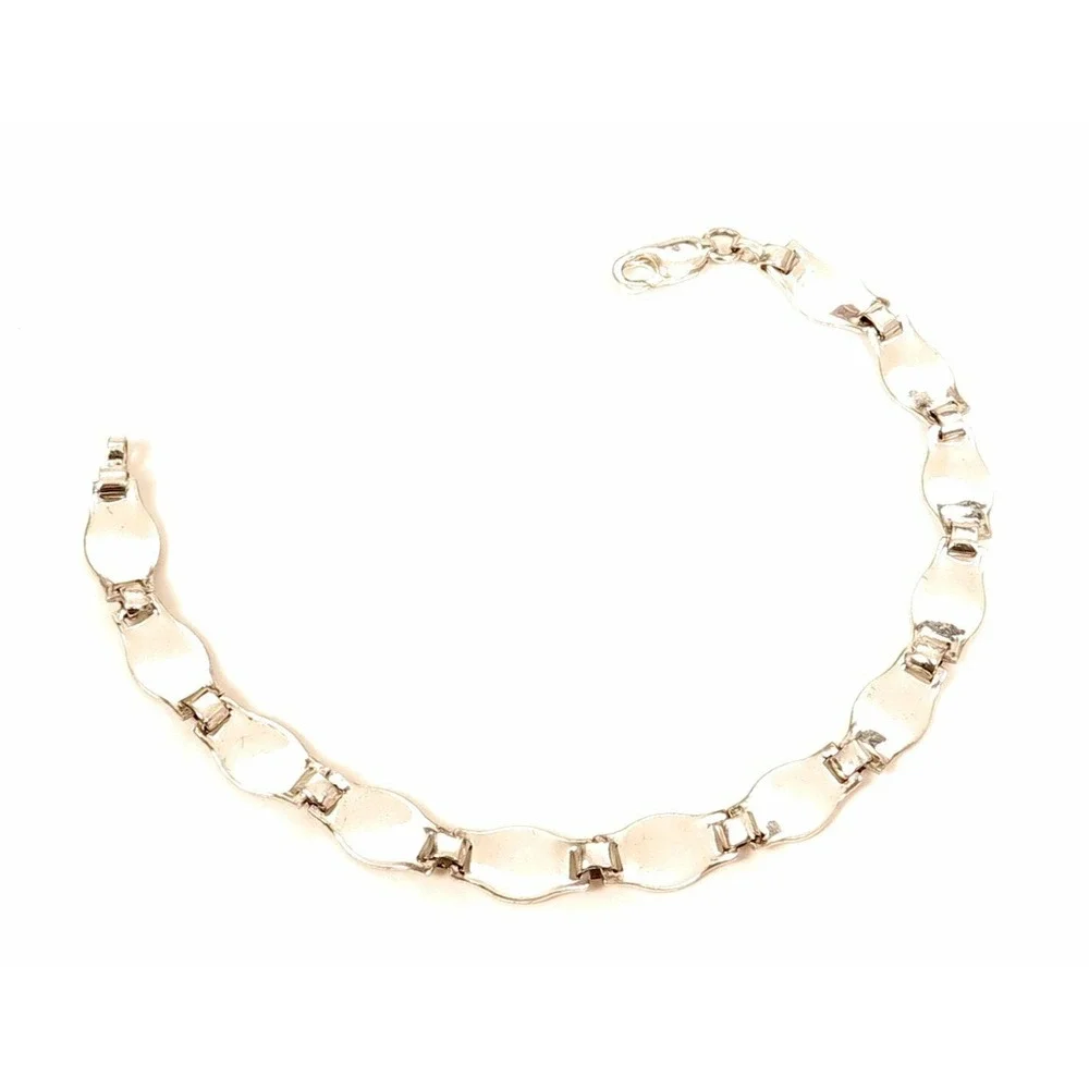 Shiny Sterling Silver Panel Linked Bracelet*7-5/8